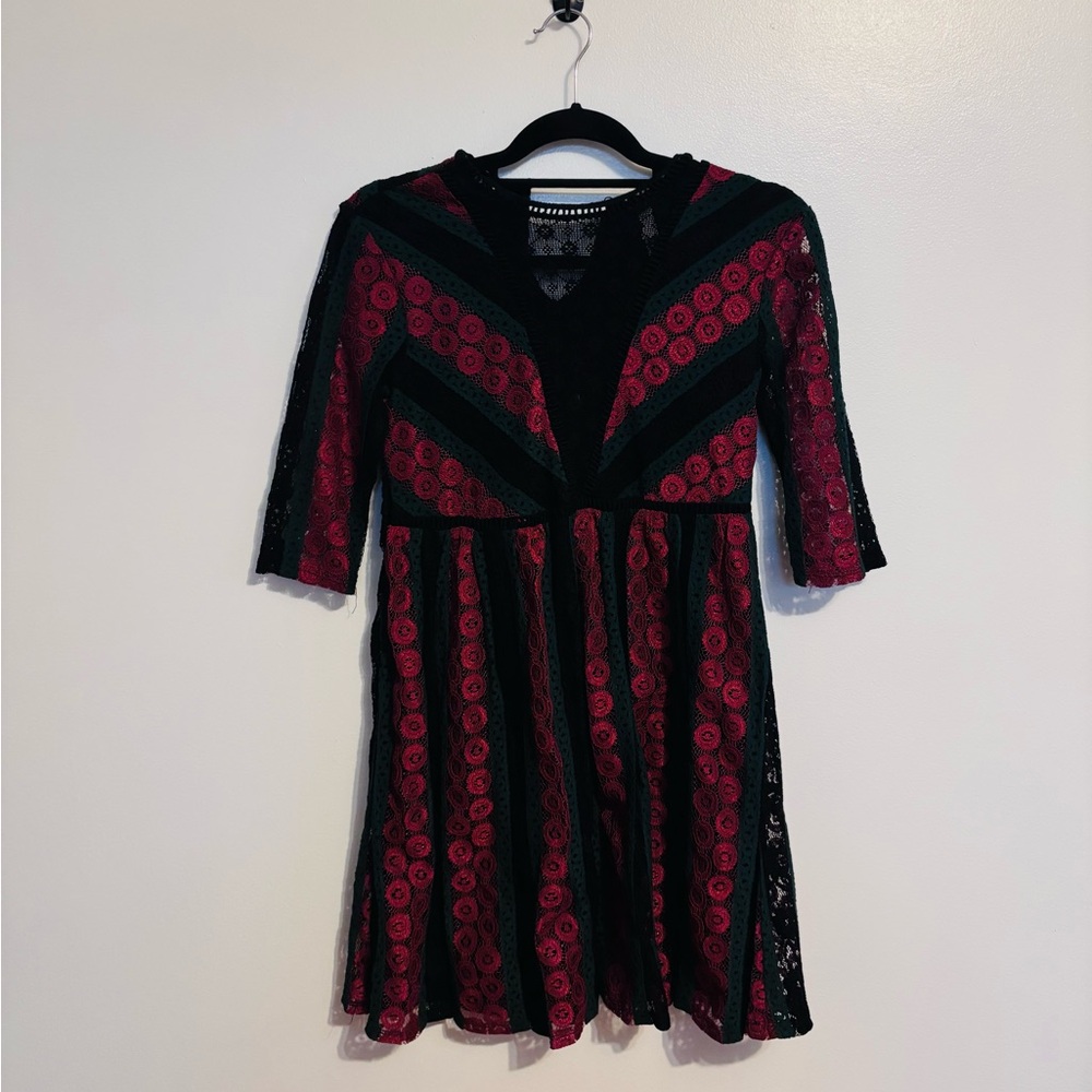 Xhilaration red and black lace dress size small